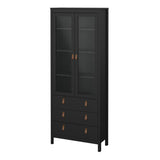 Wooden Display Cabinet With 2 Glass Doors And 3 Drawers - Barcelona