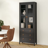Wooden Display Cabinet With 2 Glass Doors And 3 Drawers - Barcelona