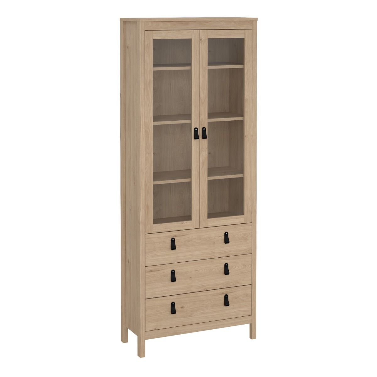 Wooden Display Cabinet With 2 Glass Doors And 3 Drawers - Barcelona