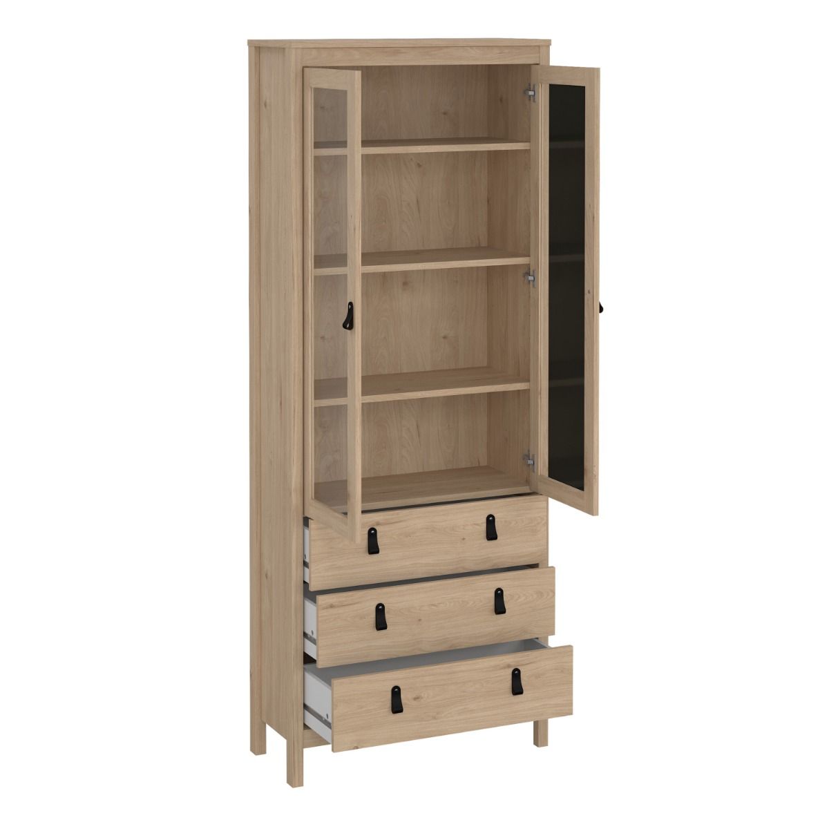 Wooden Display Cabinet With 2 Glass Doors And 3 Drawers - Barcelona