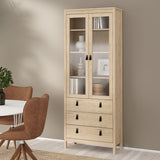 Wooden Display Cabinet With 2 Glass Doors And 3 Drawers - Barcelona