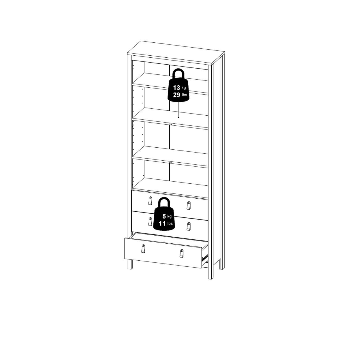Wooden Display Cabinet With 2 Glass Doors And 3 Drawers - Barcelona