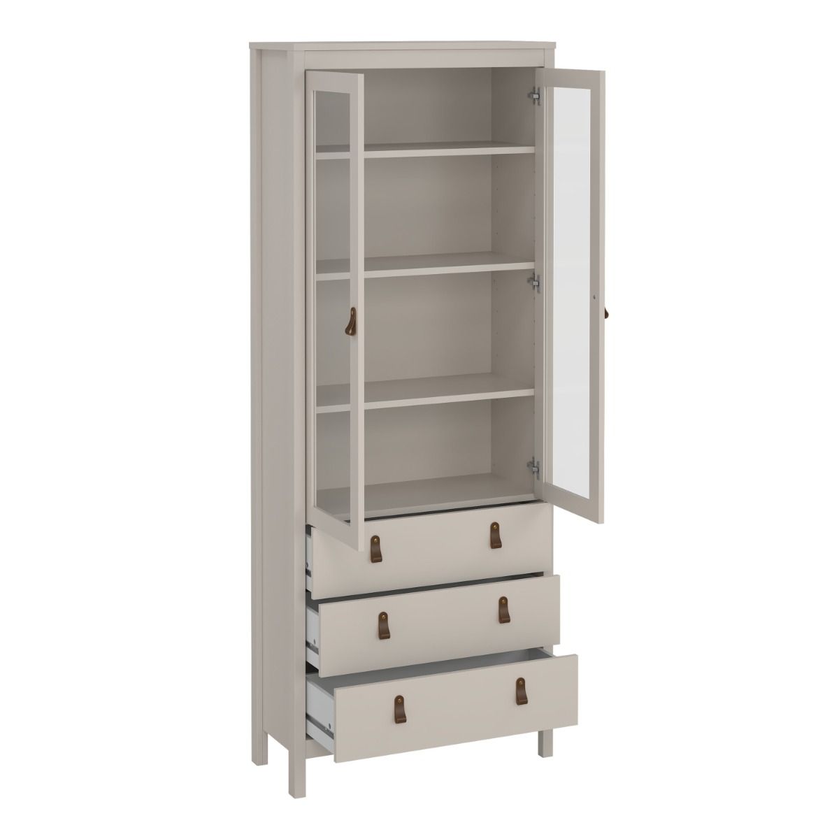 Wooden Display Cabinet With 2 Glass Doors And 3 Drawers - Barcelona