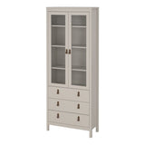 Wooden Display Cabinet With 2 Glass Doors And 3 Drawers - Barcelona