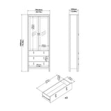 Wooden Display Cabinet With 2 Glass Doors And 3 Drawers - Barcelona