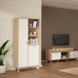 Wooden Display Cabinet With 2 White Front Doors - Ikast