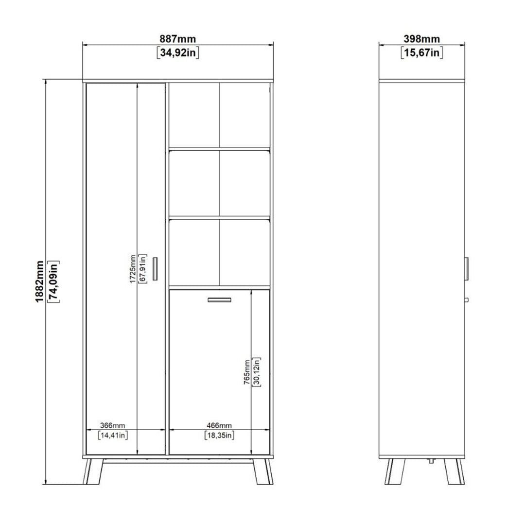 Wooden Display Cabinet With 2 White Front Doors - Ikast