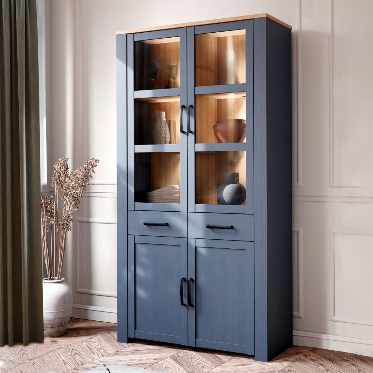 Wooden Display Cabinet With 4 Doors 1 Drawer And LED Lights - Bohol