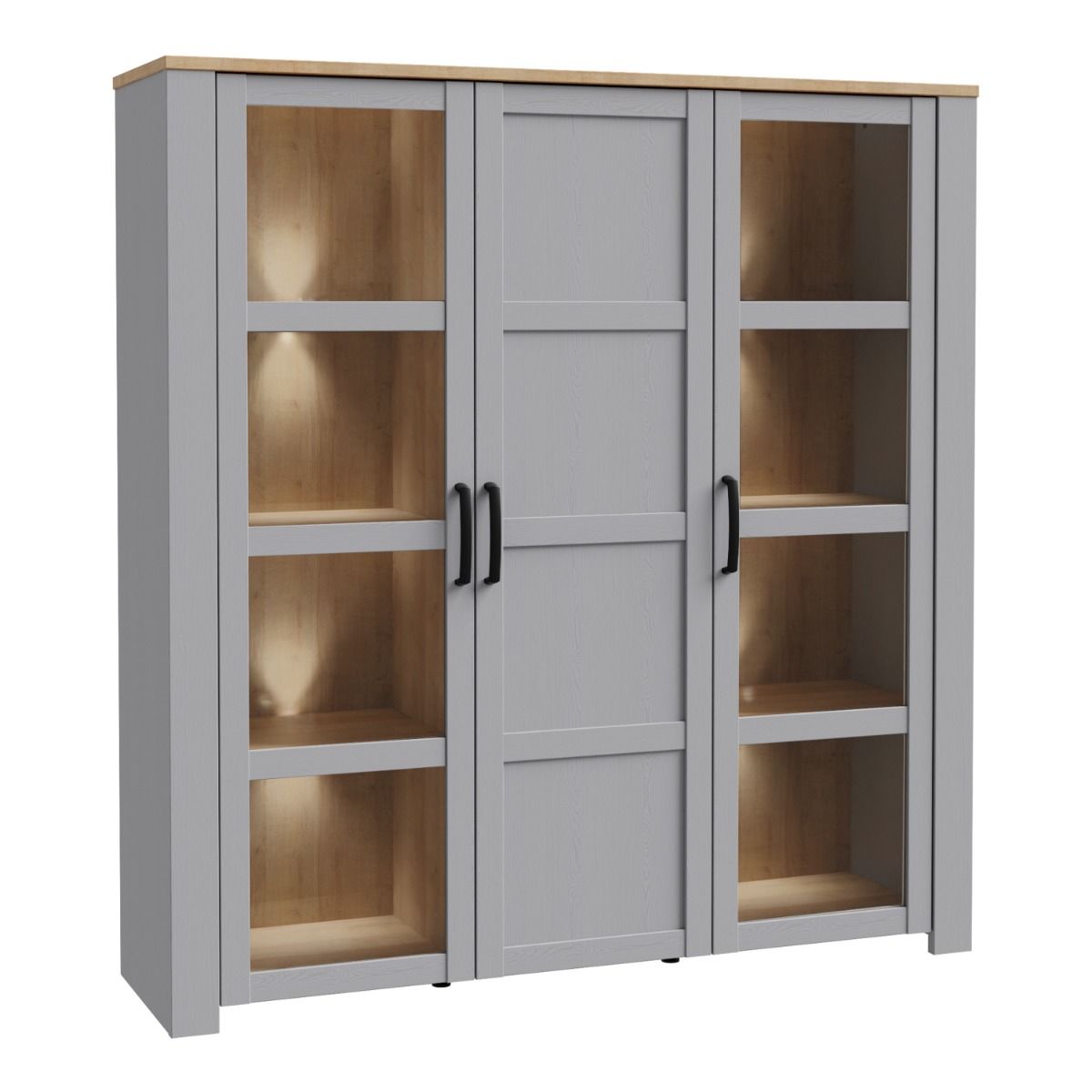 Wooden Display Cabinet Large With 3 Doors And LED Lights - Bohol