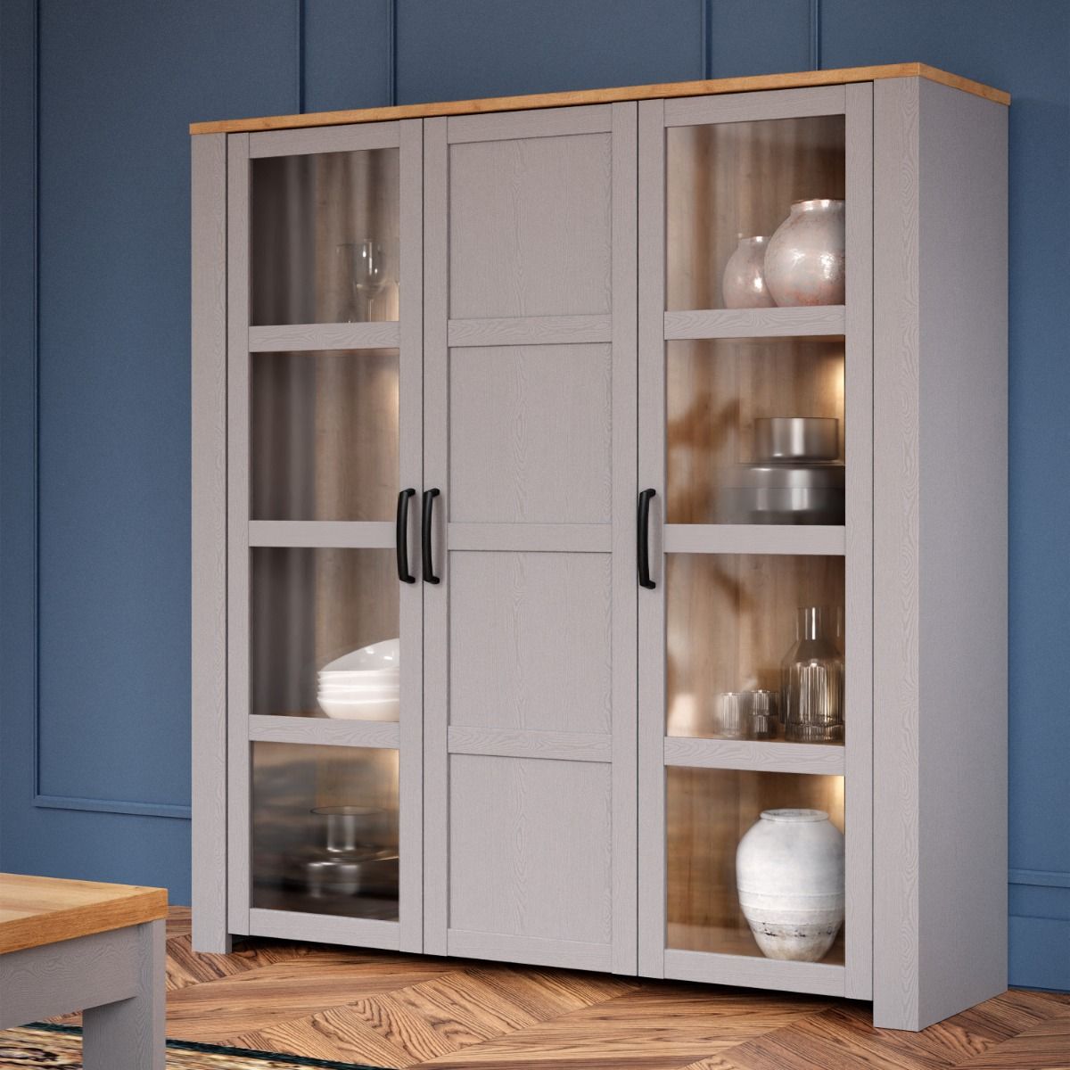 Wooden Display Cabinet Large With 3 Doors And LED Lights - Bohol