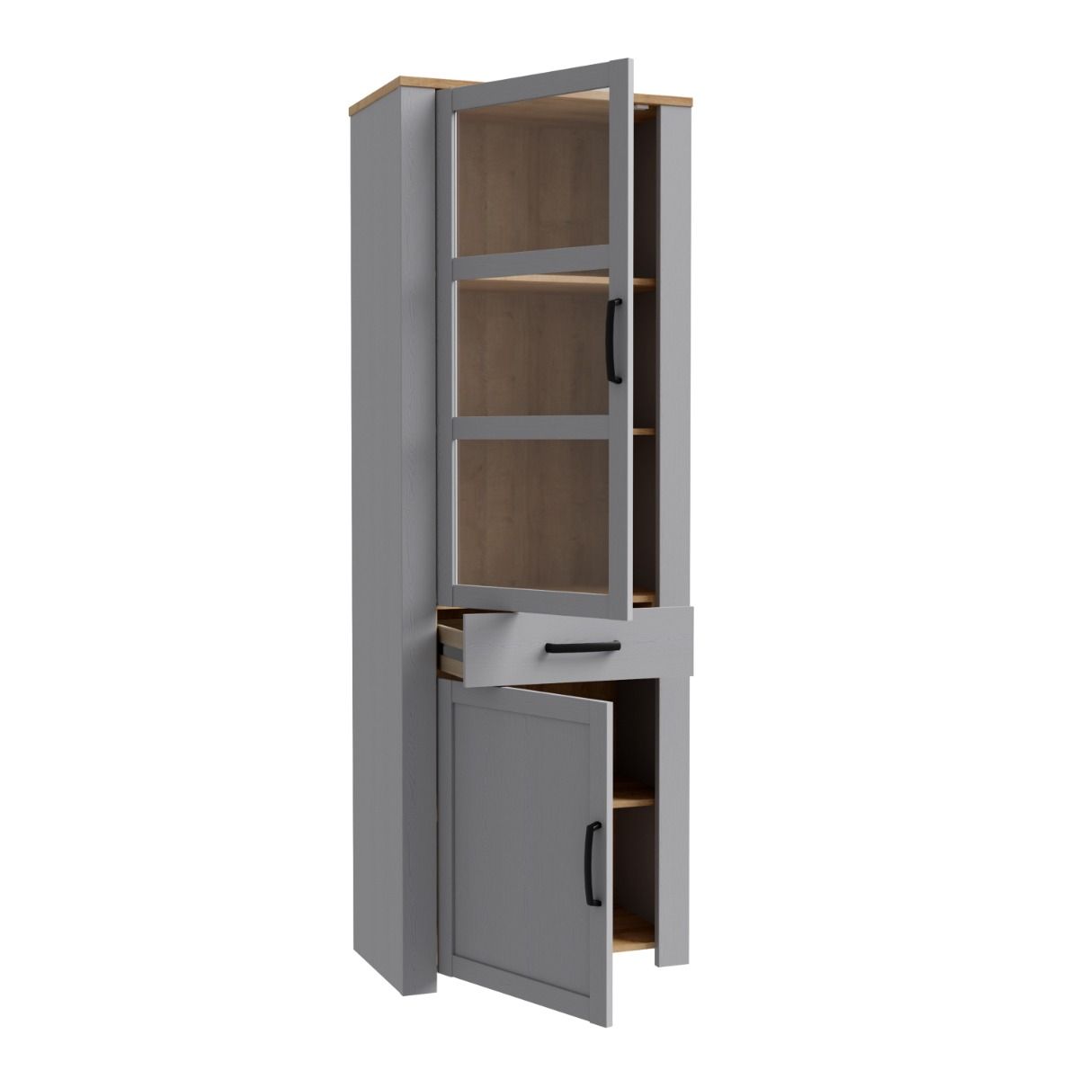 Wooden Display Cabinet Narrow With 2 Doors 1 Drawer And LED Lights - Bohol