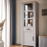 Wooden Display Cabinet Narrow With 2 Doors 1 Drawer And LED Lights - Bohol