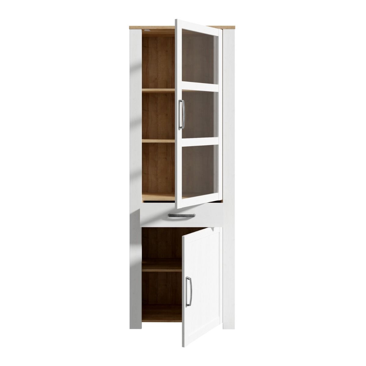 Wooden Display Cabinet Narrow With 2 Doors 1 Drawer And LED Lights - Bohol