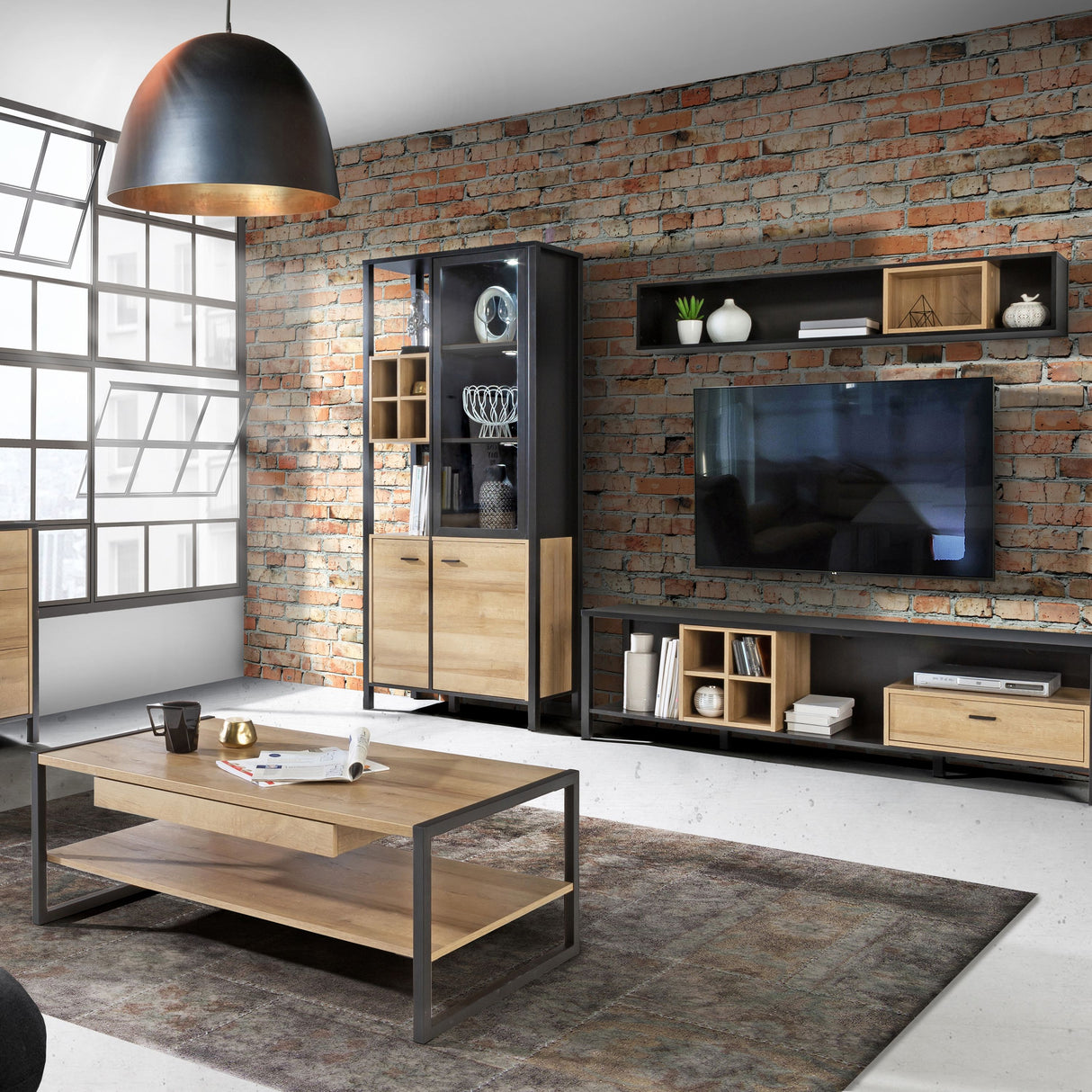 Wooden Display Cabinet Tall With 3 Doors And Wine Rack - High Rock