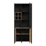 Wooden Display Cabinet Tall With 3 Doors And Wine Rack - High Rock
