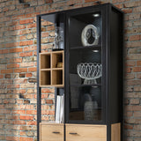 Wooden Display Cabinet Tall With 3 Doors And Wine Rack - High Rock