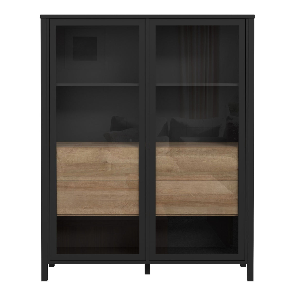 Wooden Display Cabinet Wide With 2 Glass Doors - High Rock
