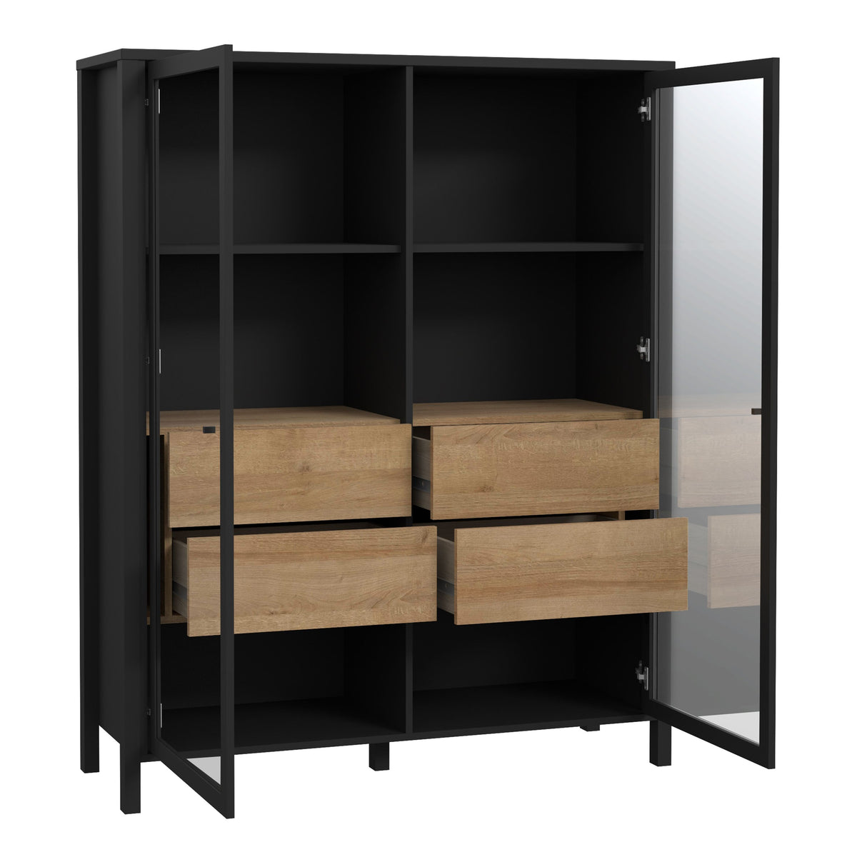 Wooden Display Cabinet Wide With 2 Glass Doors - High Rock