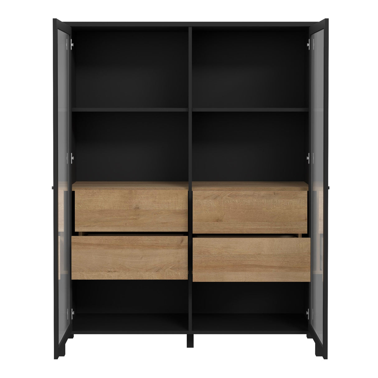 Wooden Display Cabinet Wide With 2 Glass Doors - High Rock