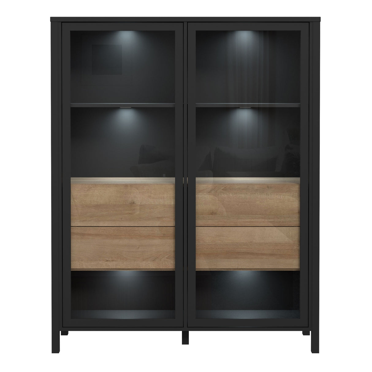 Wooden Display Cabinet Wide With 2 Glass Doors - High Rock