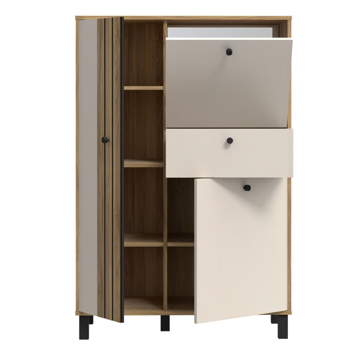Wooden Highboard With 3 Doors And 1 Drawer - Grafton