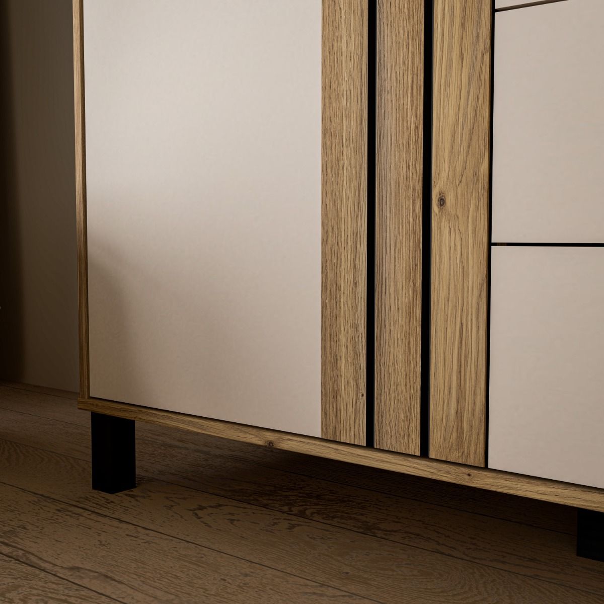 Wooden Highboard With 3 Doors And 1 Drawer - Grafton
