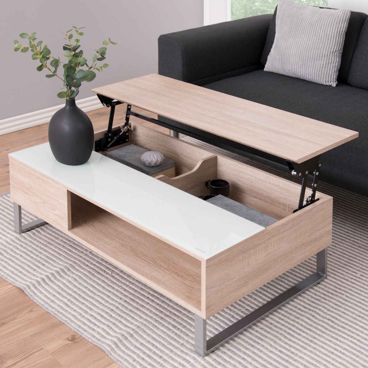 Wooden Lift Up Coffee Table With Glass Top - Azalea