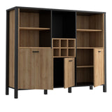 Wooden Shelving Unit Wide With 3 Doors And Wine Rack - High Rock