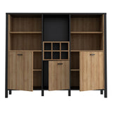 Wooden Shelving Unit Wide With 3 Doors And Wine Rack - High Rock