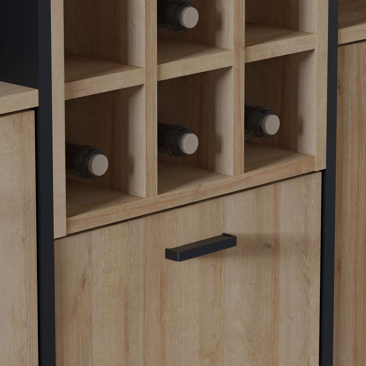 Wooden Shelving Unit Wide With 3 Doors And Wine Rack - High Rock