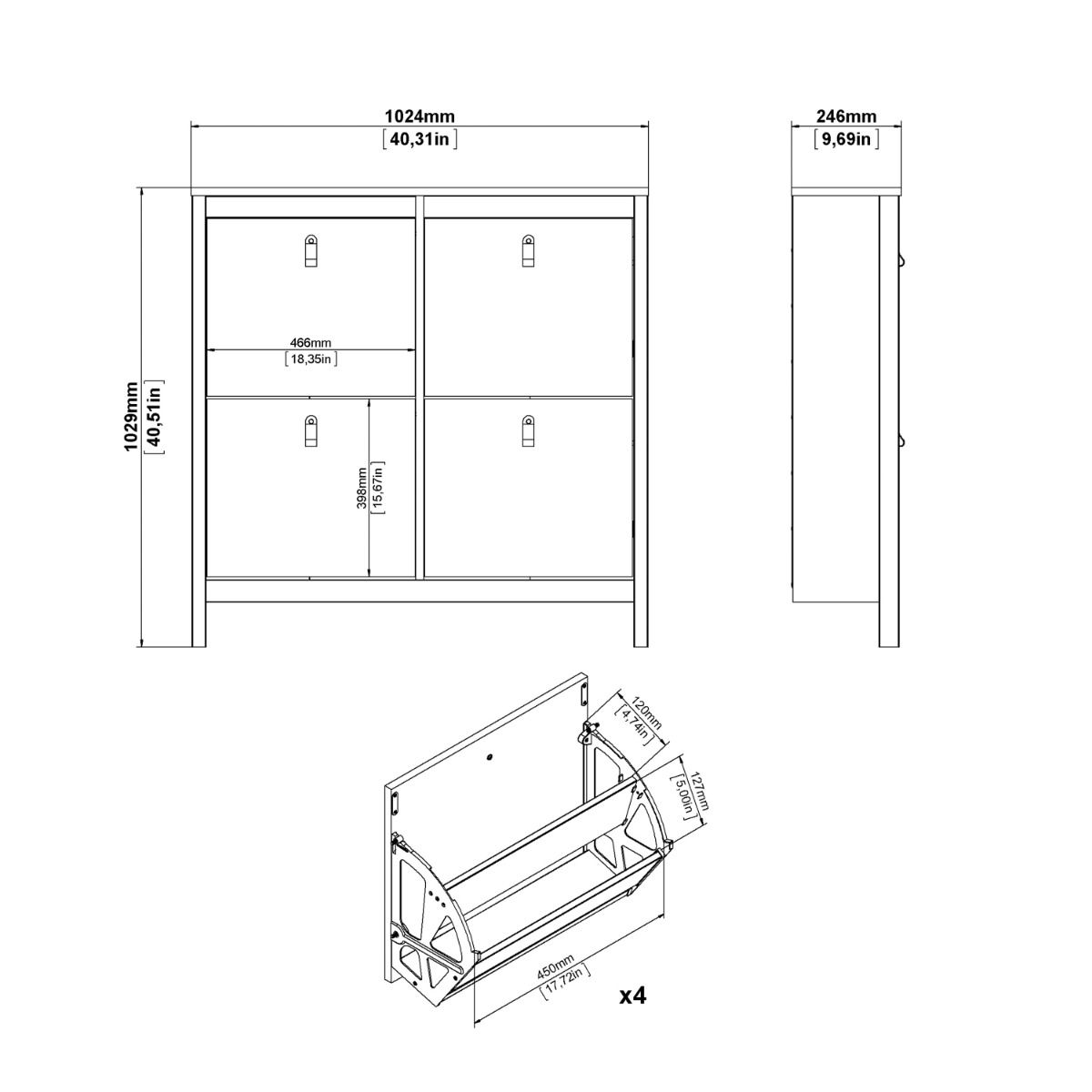 Wooden Shoe Storage Cabinet With 4 Compartments - Barcelona