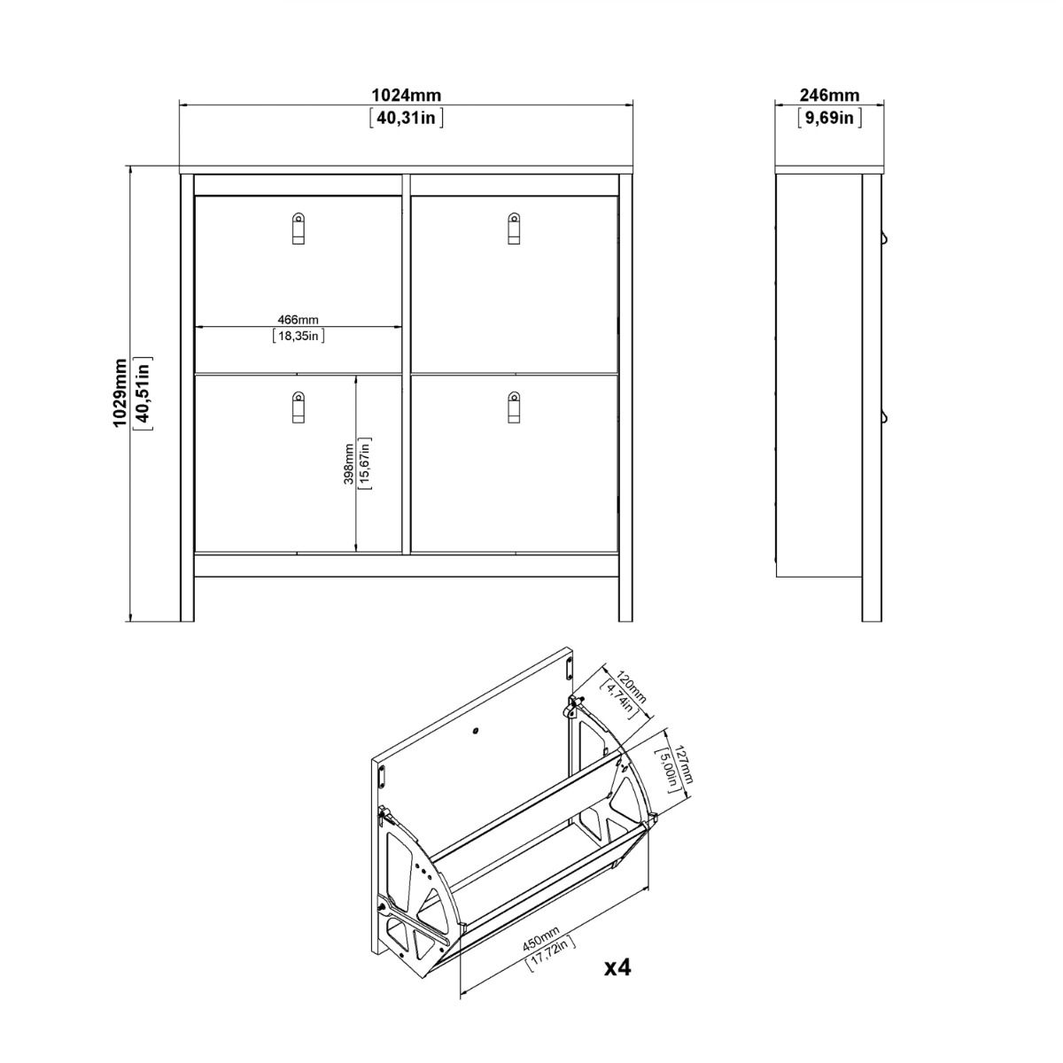 Wooden Shoe Storage Cabinet With 4 Compartments - Barcelona