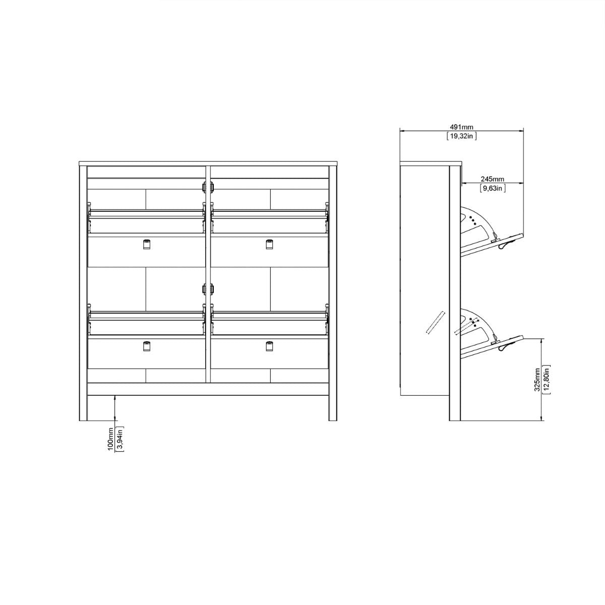Wooden Shoe Storage Cabinet With 4 Compartments - Barcelona