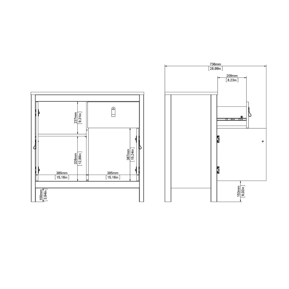 Wooden Sideboard With 2 Doors And 1 Drawer - Barcelona