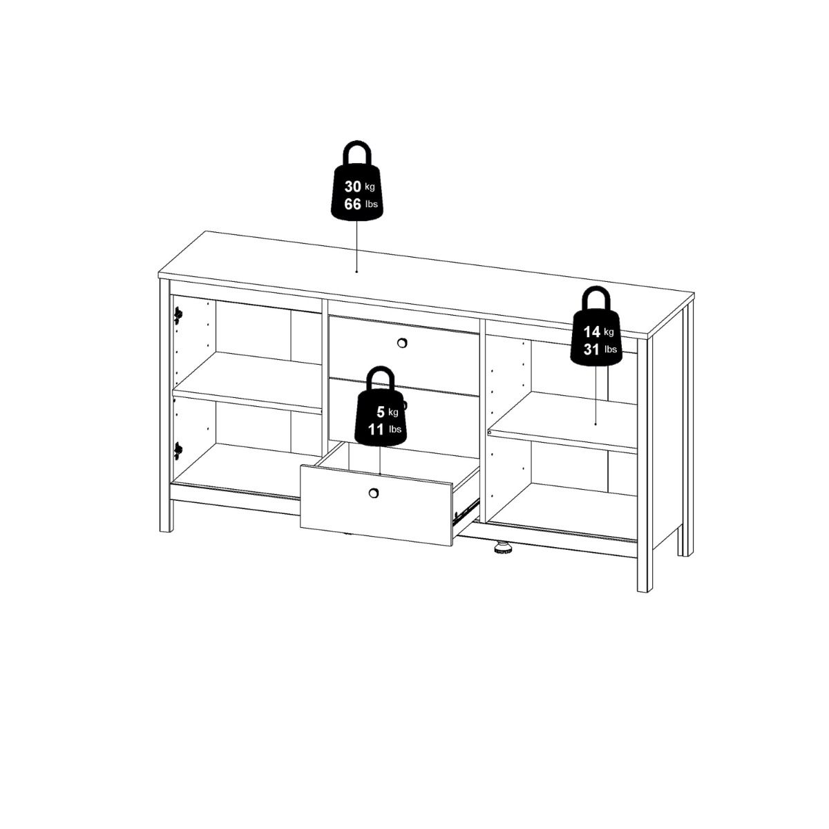 Wooden Sideboard With 2 Doors And 3 Drawers - Barcelona