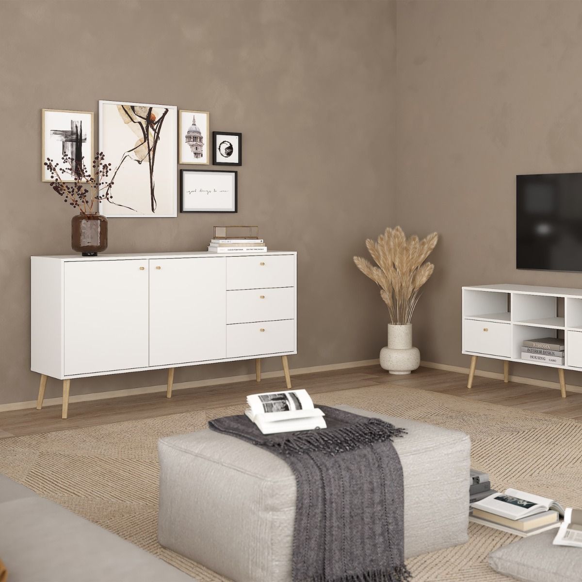 Wooden Sideboard With 2 Doors And 3 Drawers - Cumbria
