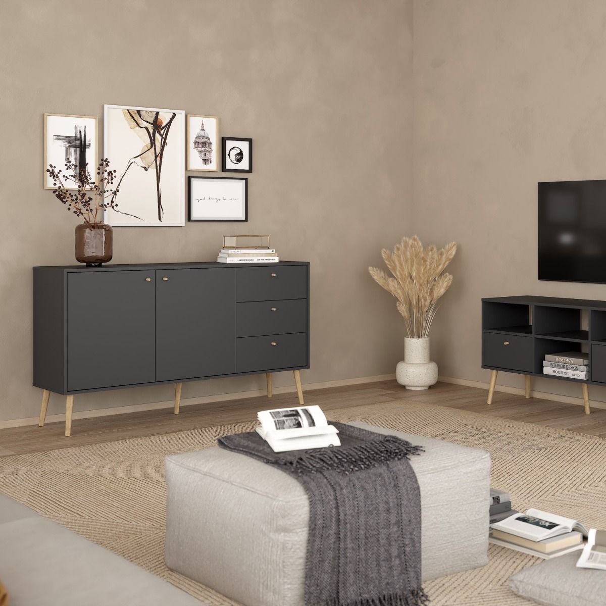 Wooden Sideboard With 2 Doors And 3 Drawers - Cumbria