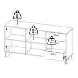 Wooden Sideboard With 2 Doors And 3 Drawers In White Fronts - Ikast