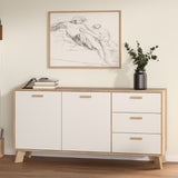 Wooden Sideboard With 2 Doors And 3 Drawers In White Fronts - Ikast