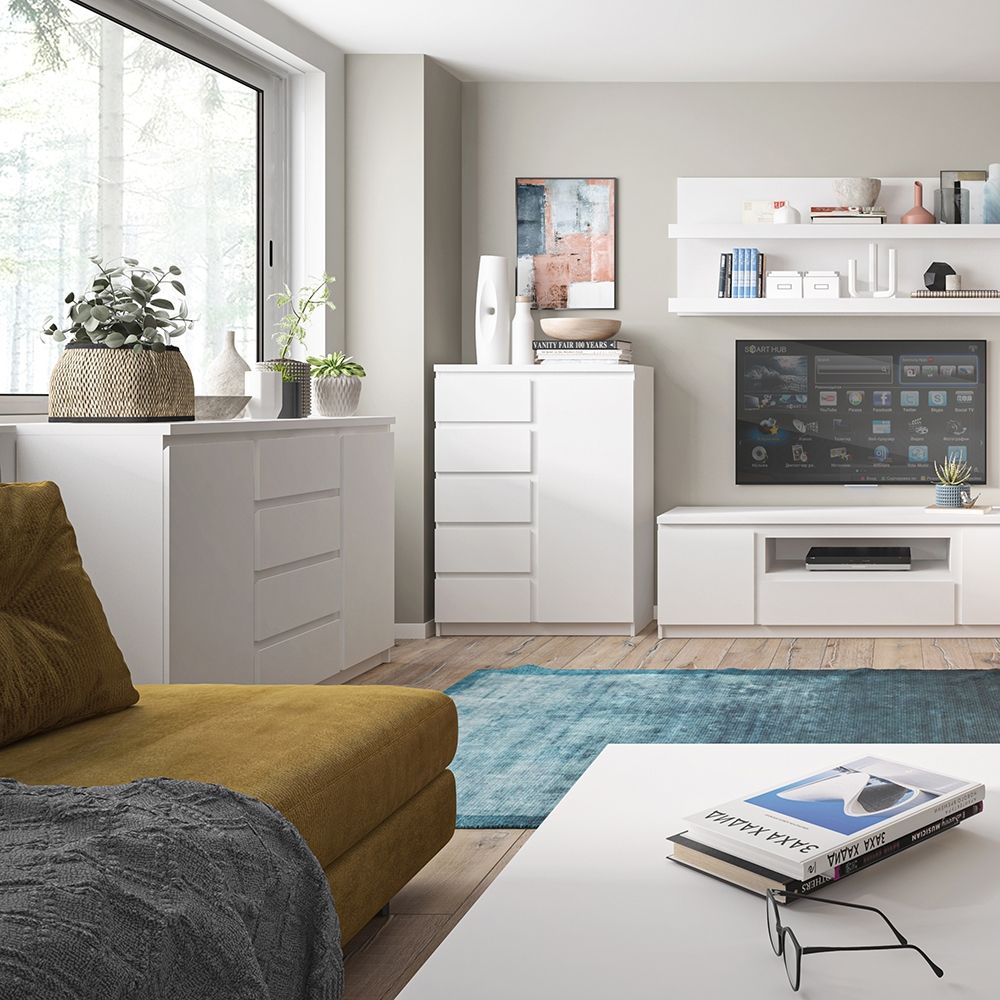 Wooden Sideboard With 2 Doors And 4 Drawers - Fribo