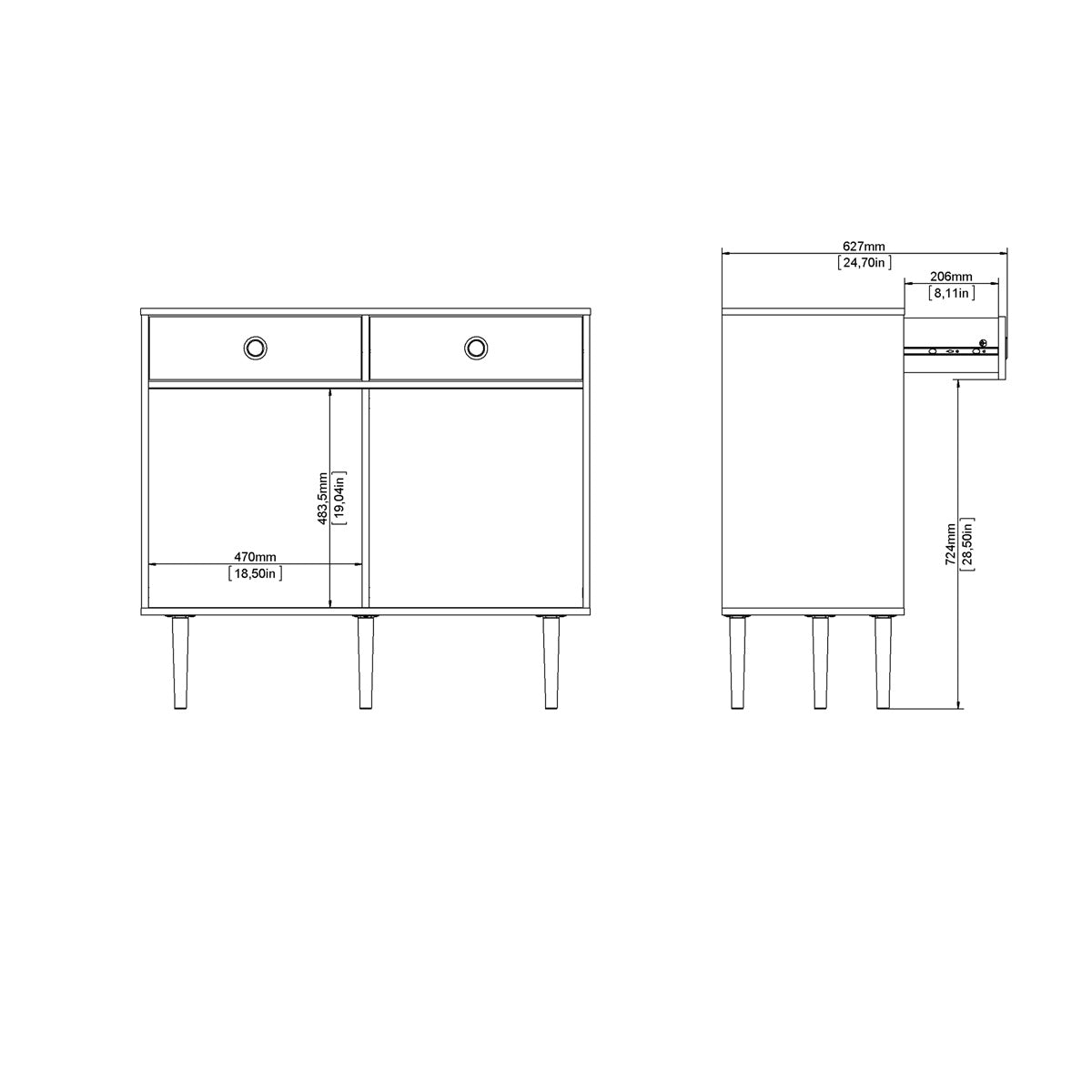 Wooden Sideboard With 2 Sliding Doors And 2 Drawers in Jackson Hickory Oak - Rome