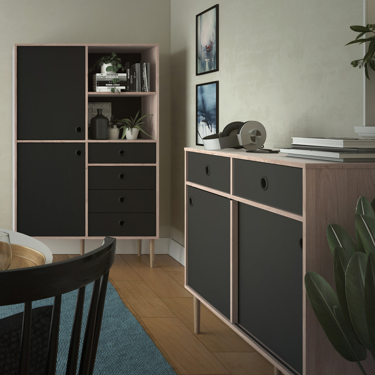 Wooden Sideboard With 2 Sliding Doors And 2 Drawers in Jackson Hickory Oak - Rome
