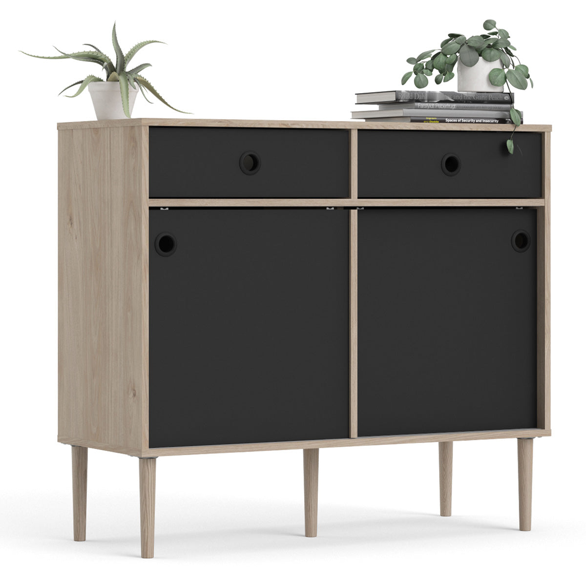 Wooden Sideboard With 2 Sliding Doors And 2 Drawers in Jackson Hickory Oak - Rome