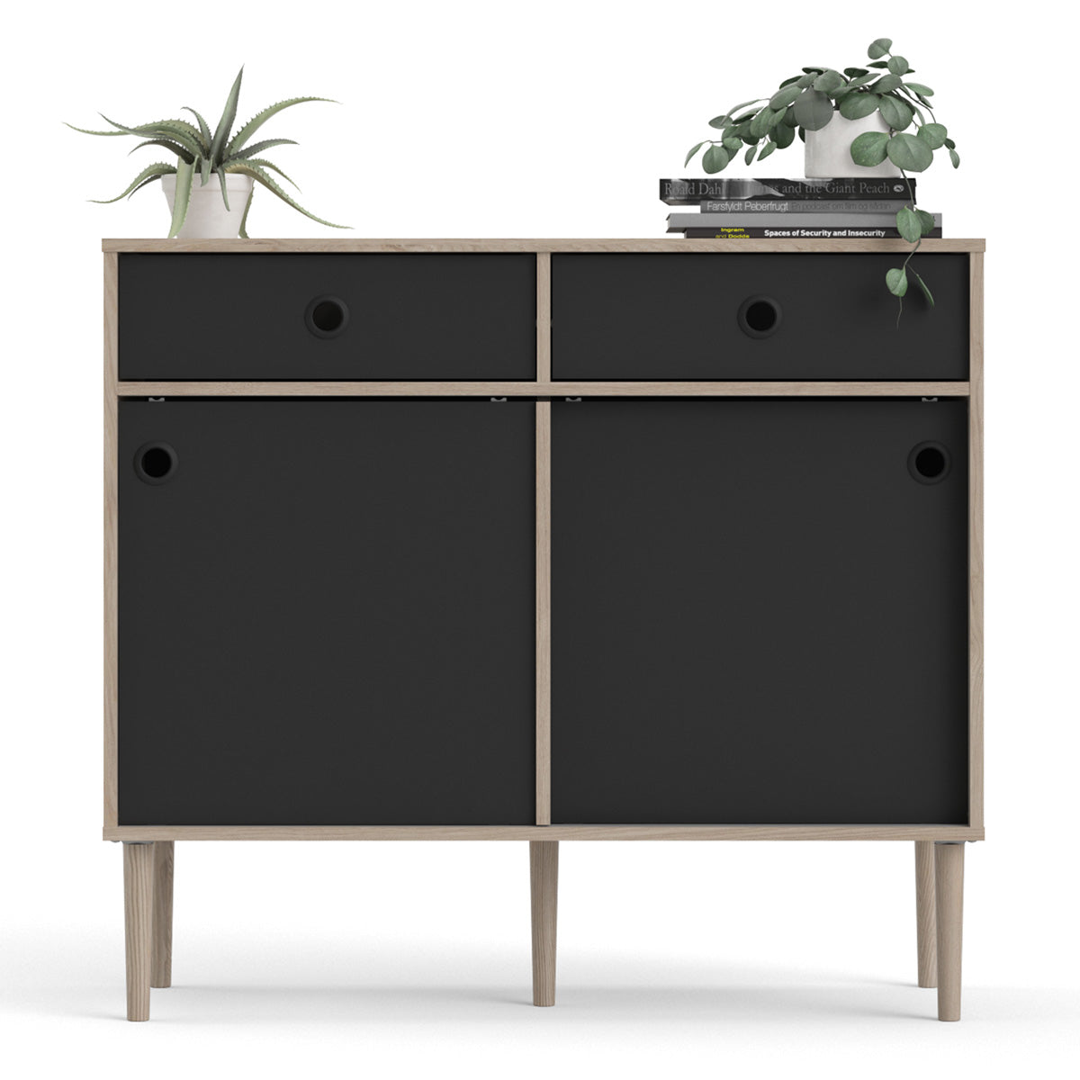 Wooden Sideboard With 2 Sliding Doors And 2 Drawers in Jackson Hickory Oak - Rome