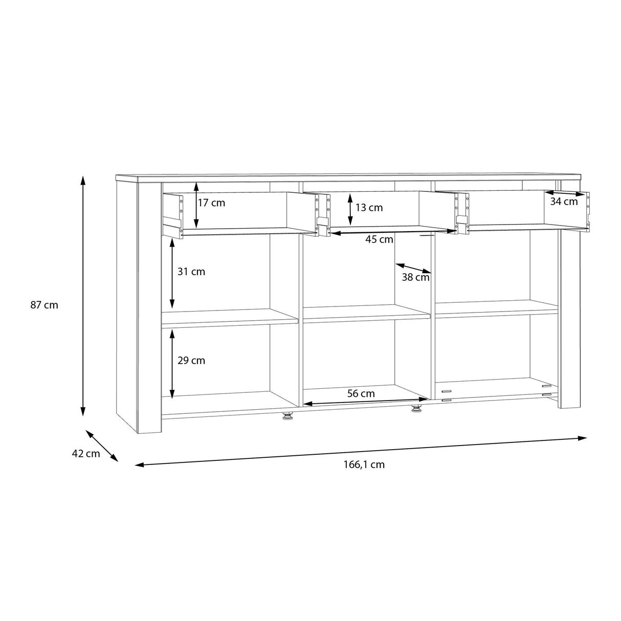 Wooden Sideboard With 3 Doors And 3 Drawers - Bohol