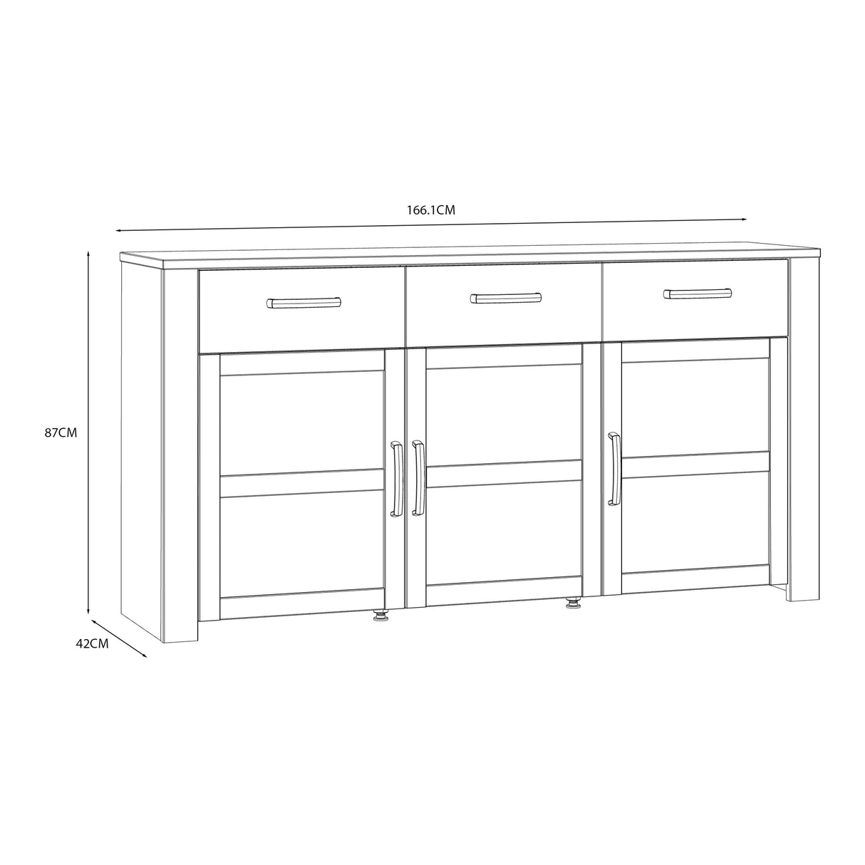 Wooden Sideboard With 3 Doors And 3 Drawers - Bohol