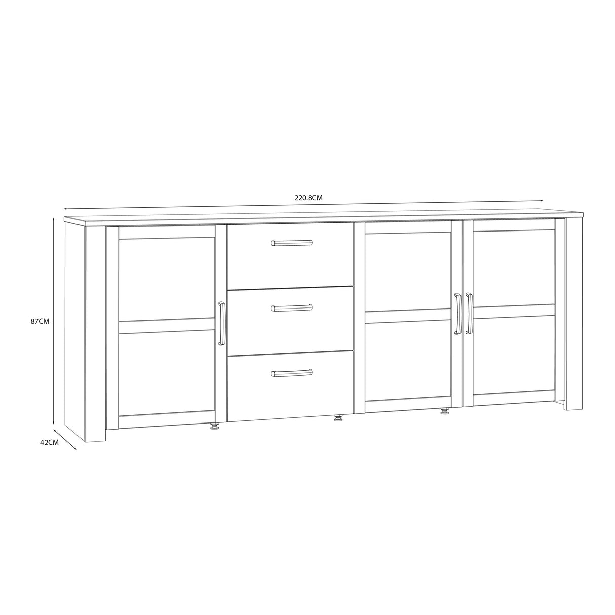 Wooden Sideboard Wide With 3 Doors And 3 Drawers - Bohol