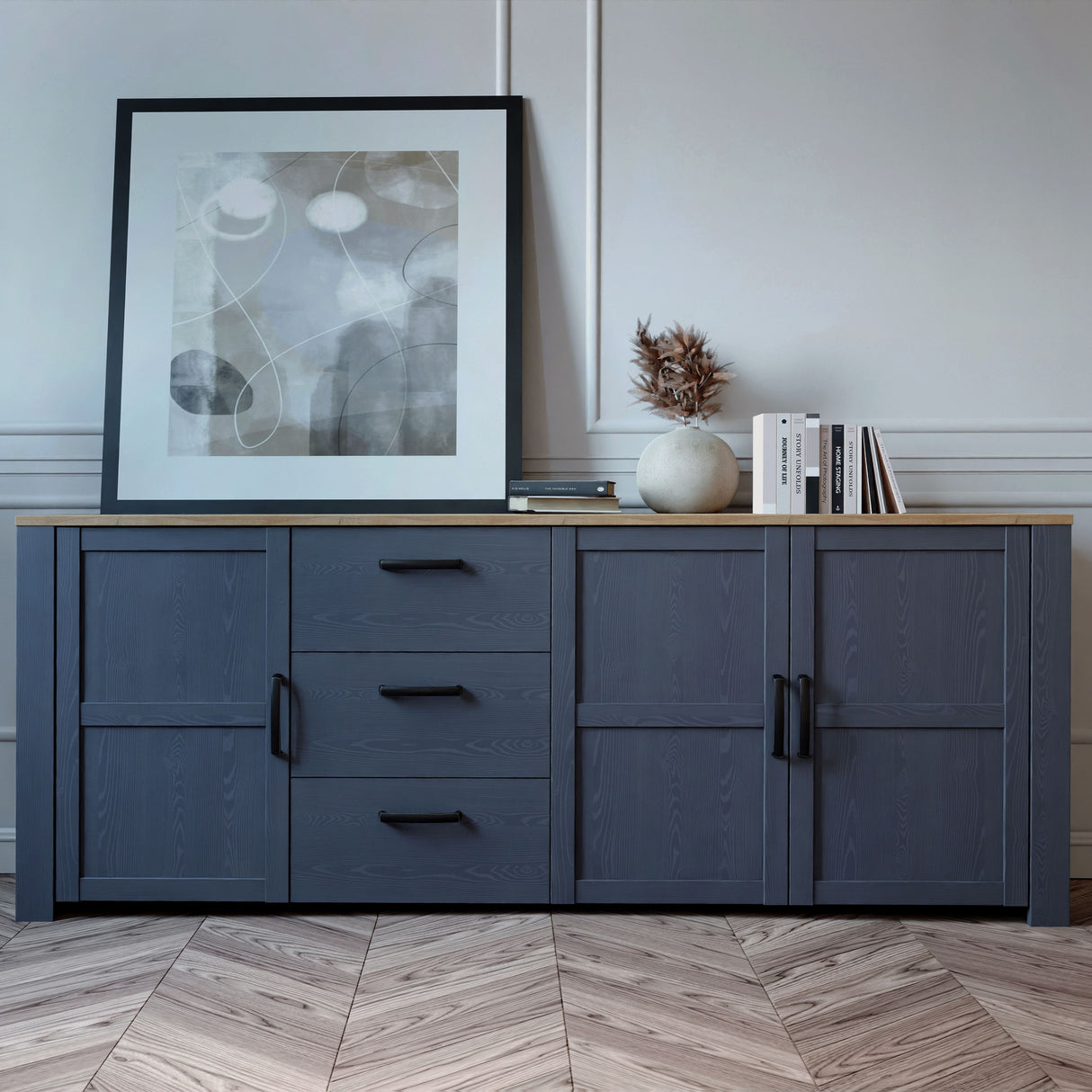 Wooden Sideboard Wide With 3 Doors And 3 Drawers - Bohol