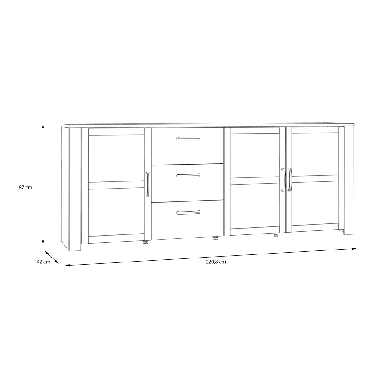 Wooden Sideboard Wide With 3 Doors And 3 Drawers - Bohol