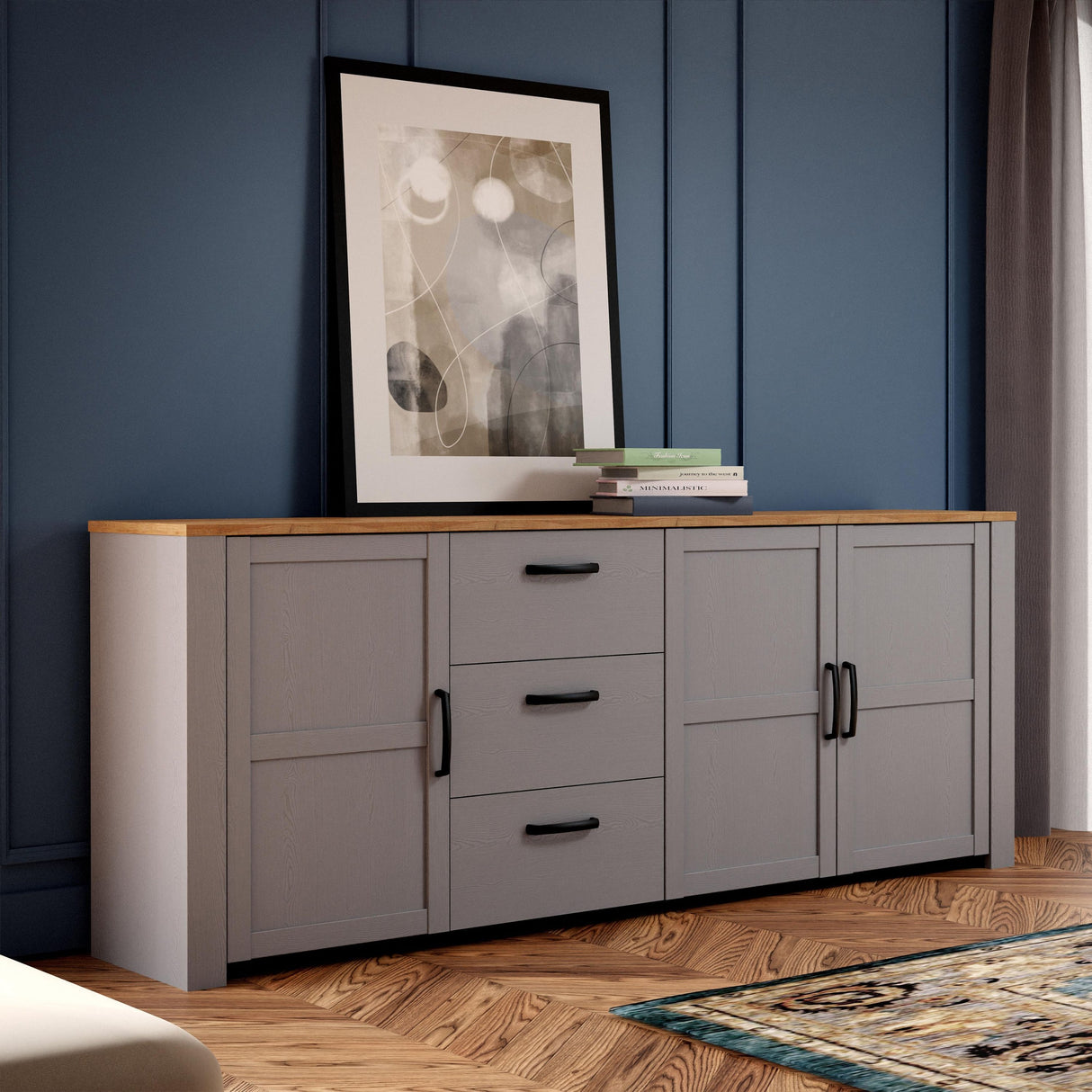 Wooden Sideboard Wide With 3 Doors And 3 Drawers - Bohol